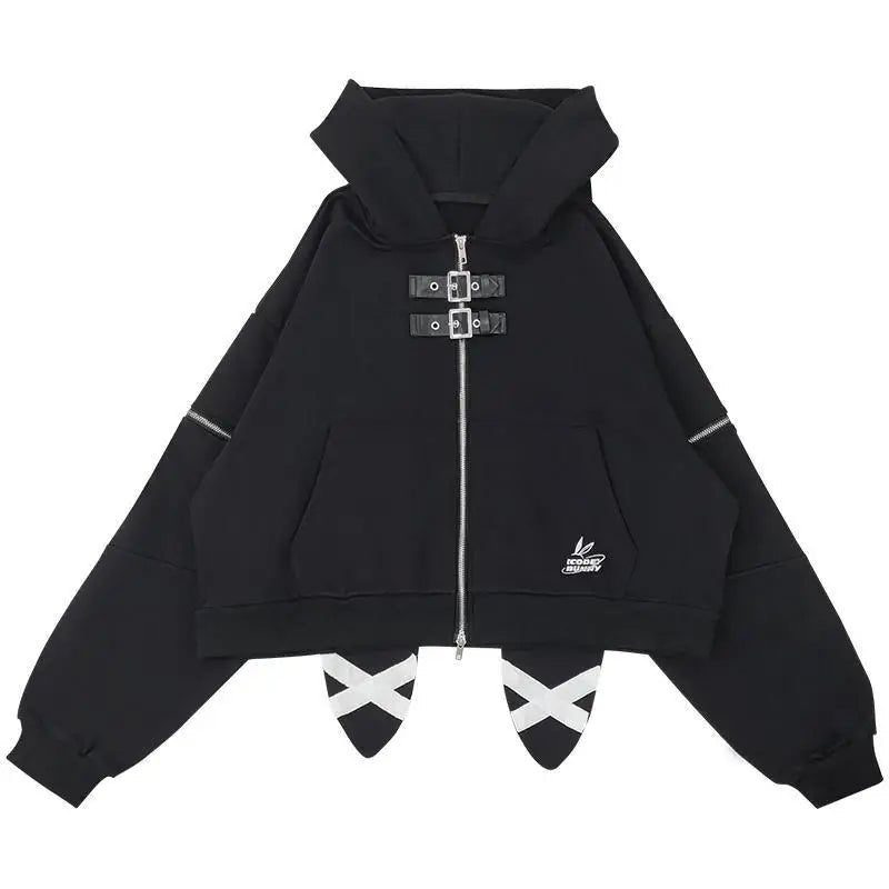 Midnight Rebel Alt Buckle Hoodie Black Shoptery