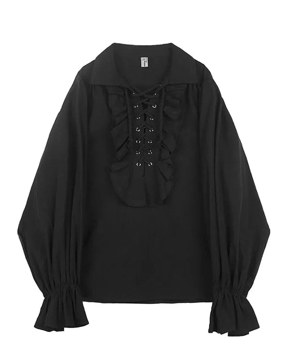 Midnight Ruffle Lace - Up Blouse - Blouses