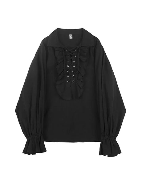 Midnight Ruffle Lace - Up Blouse - Blouses