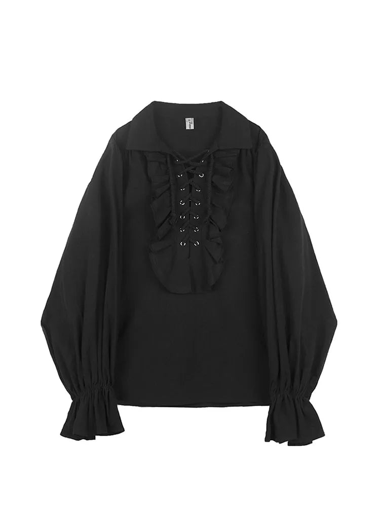 Midnight Ruffle Lace - Up Blouse - Blouses