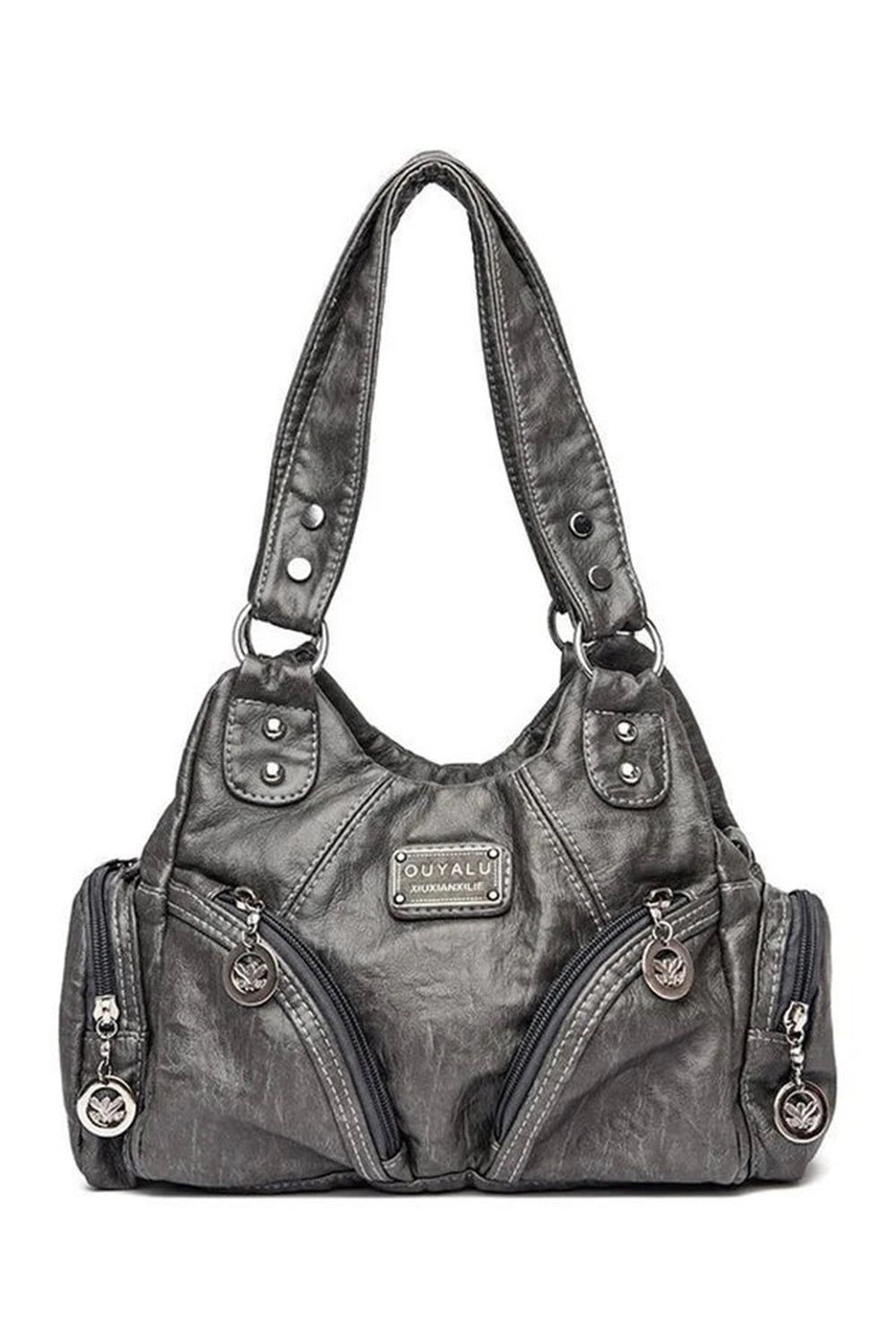 Y2k Midnight Zipper Accent Shoulder Bag grey Shoptery