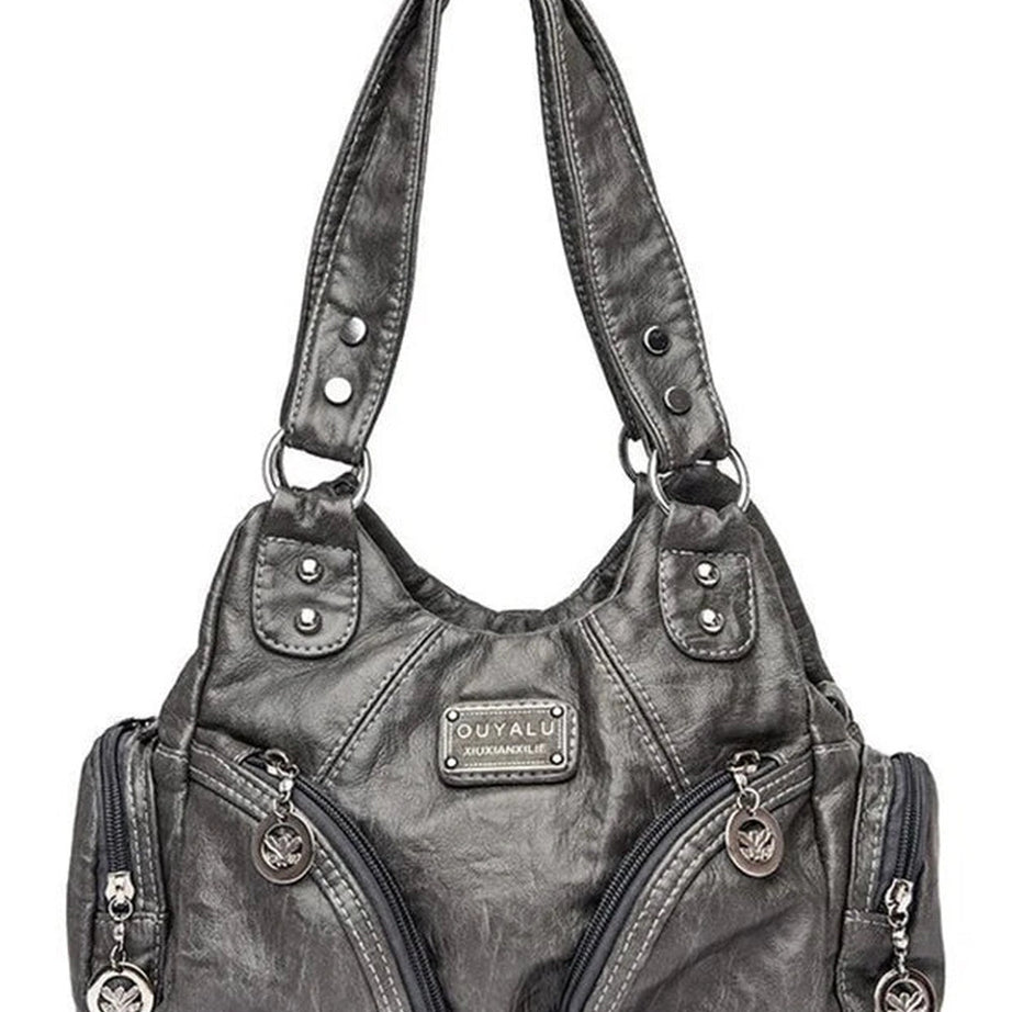 Y2k Midnight Zipper Accent Shoulder Bag grey Shoptery
