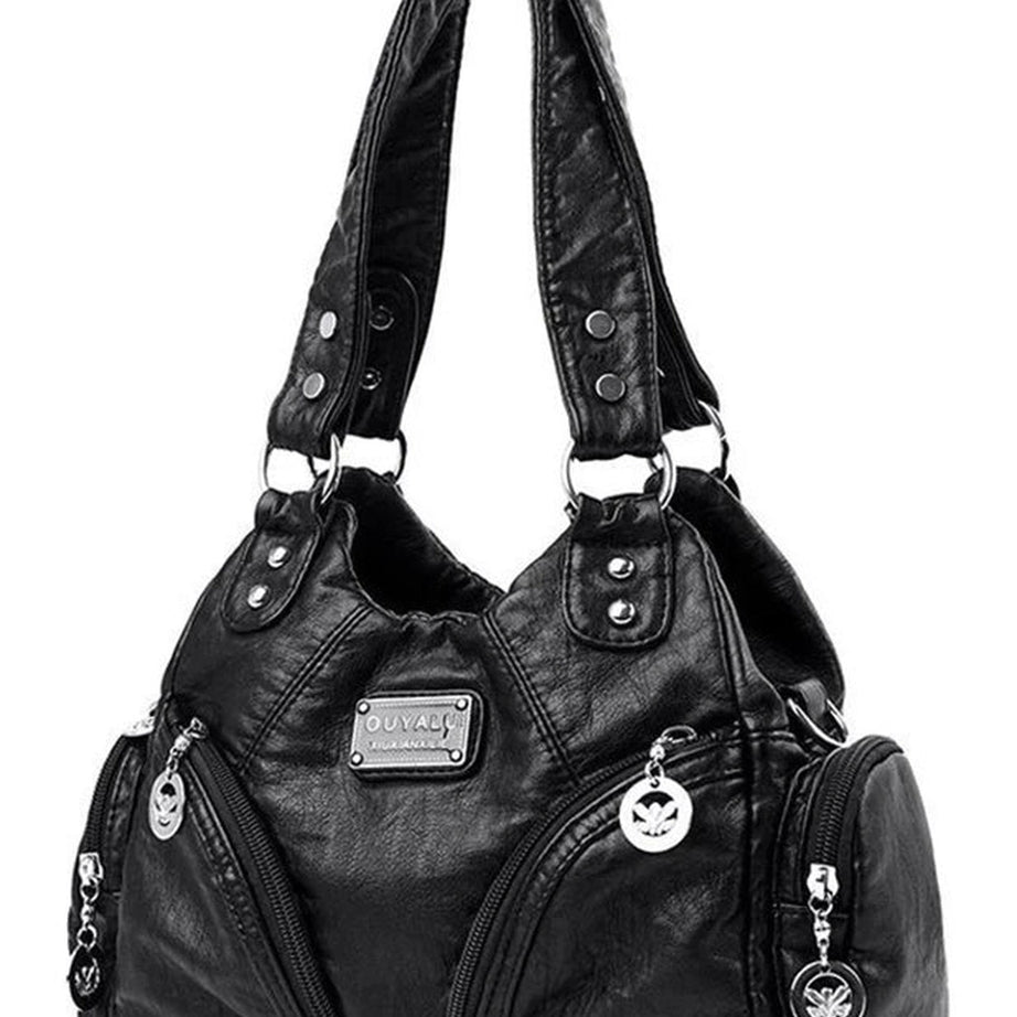 Y2k Midnight Zipper Accent Shoulder Bag black Shoptery