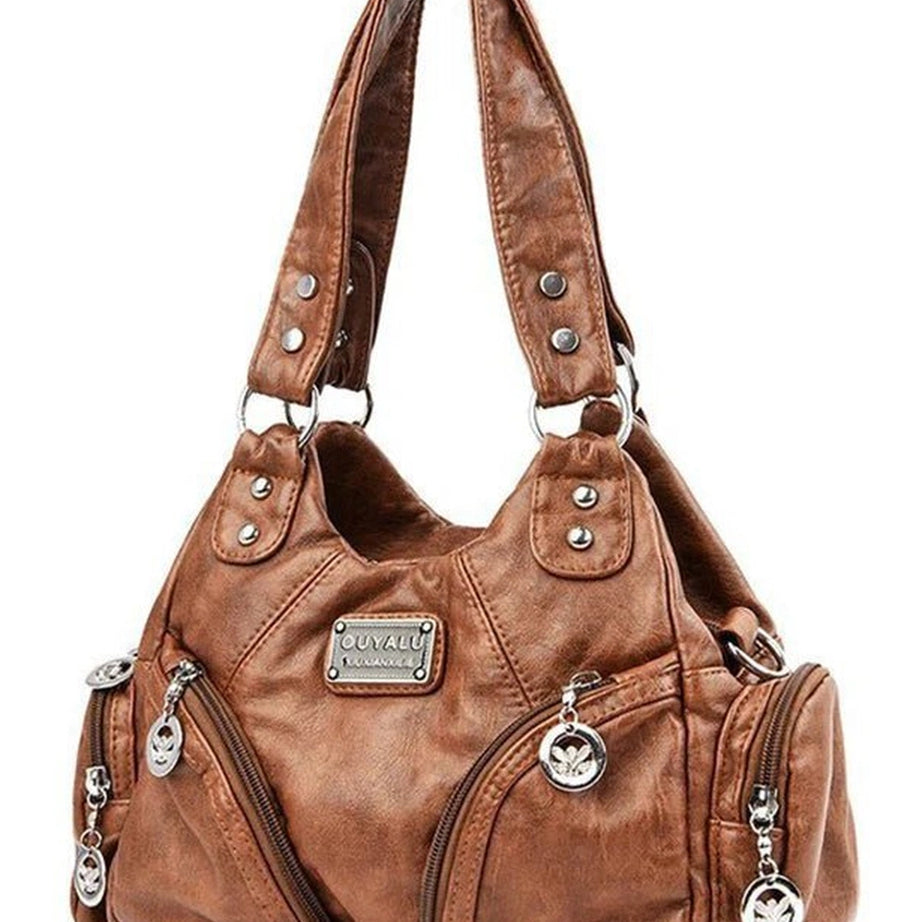 Y2k Midnight Zipper Accent Shoulder Bag brown Shoptery
