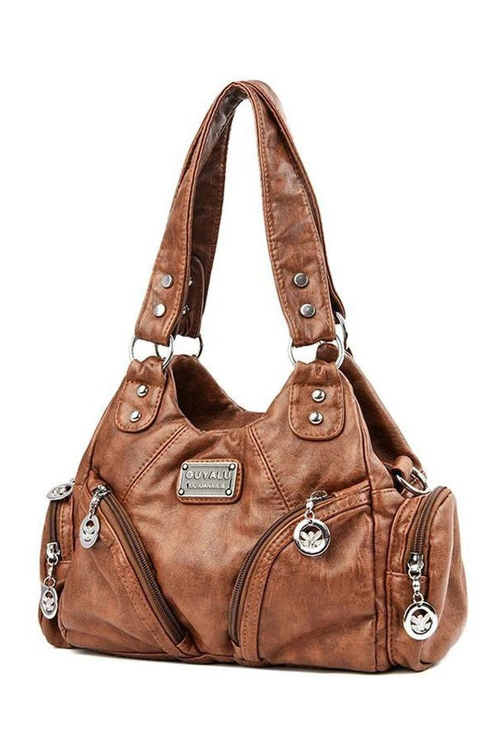 Y2k Midnight Zipper Accent Shoulder Bag brown Shoptery