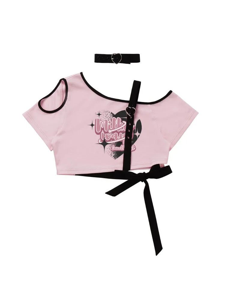 Milk Heart Strap Crop Top - Crop Tops