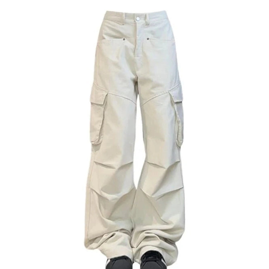 Y2k Minimalist Cargo Wide-Leg Pants Off White Shoptery