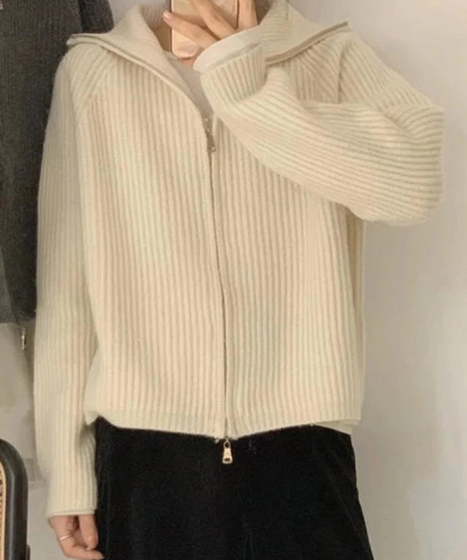 Minimalist Ribbed Zip - Up Sweater - Sweaters