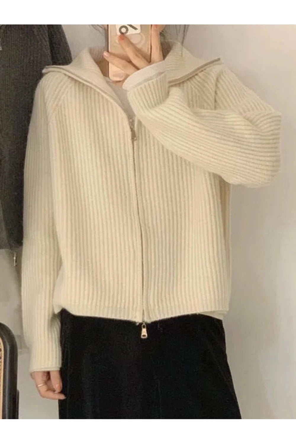 Minimalist Ribbed Zip - Up Sweater - Sweaters