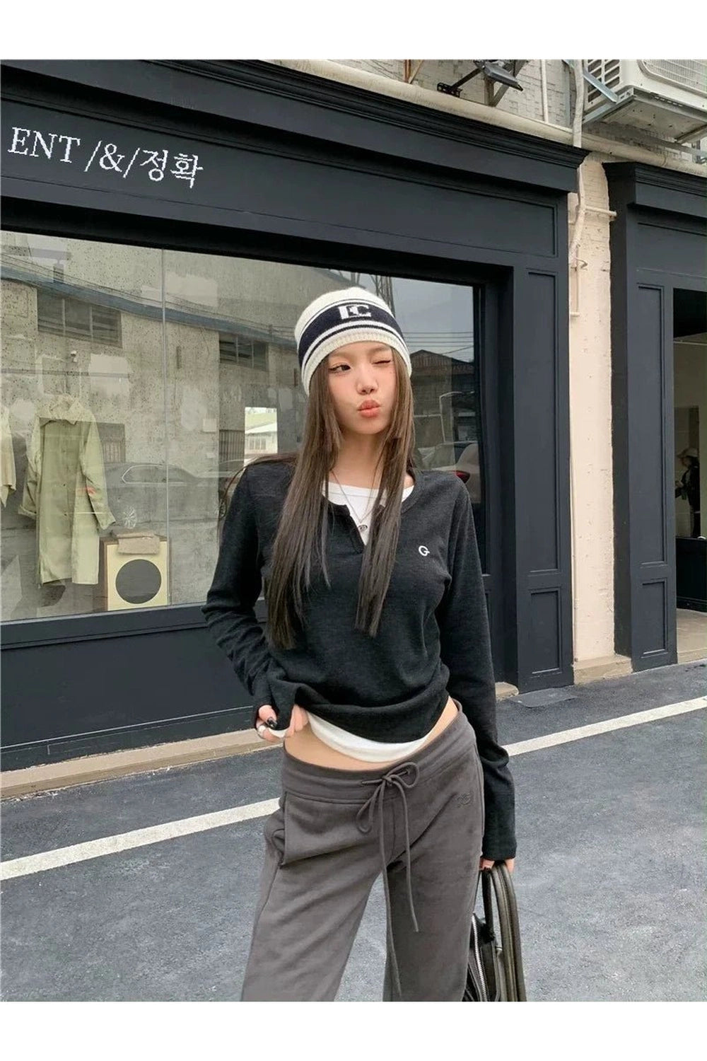 Acubi Minimalist Split Neck Layered Top Shoptery