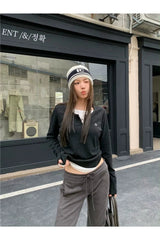 Acubi Minimalist Split Neck Layered Top Shoptery