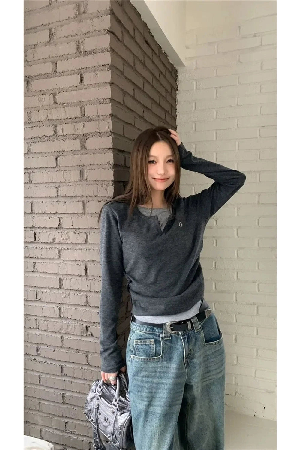 Acubi Minimalist Split Neck Layered Top Shoptery