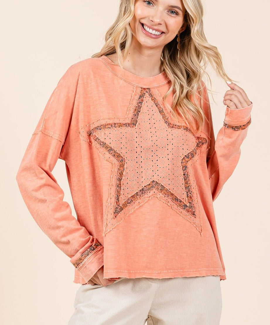 Mittoshop Mineral Wash Star Patch Long Sleeve T-Shirt - test