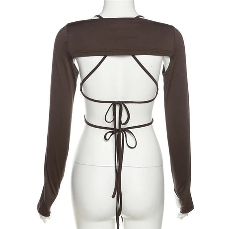 Alt Mocha Ruched Tie-Up Top Shoptery