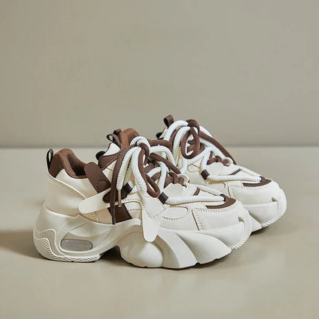 Edgy Mocha Swirl Chunky Sneakers Brown Shoptery