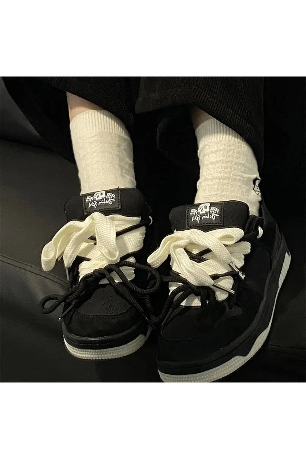Kawaii Monochrome Edgy Low-Top Sneakers Shoptery