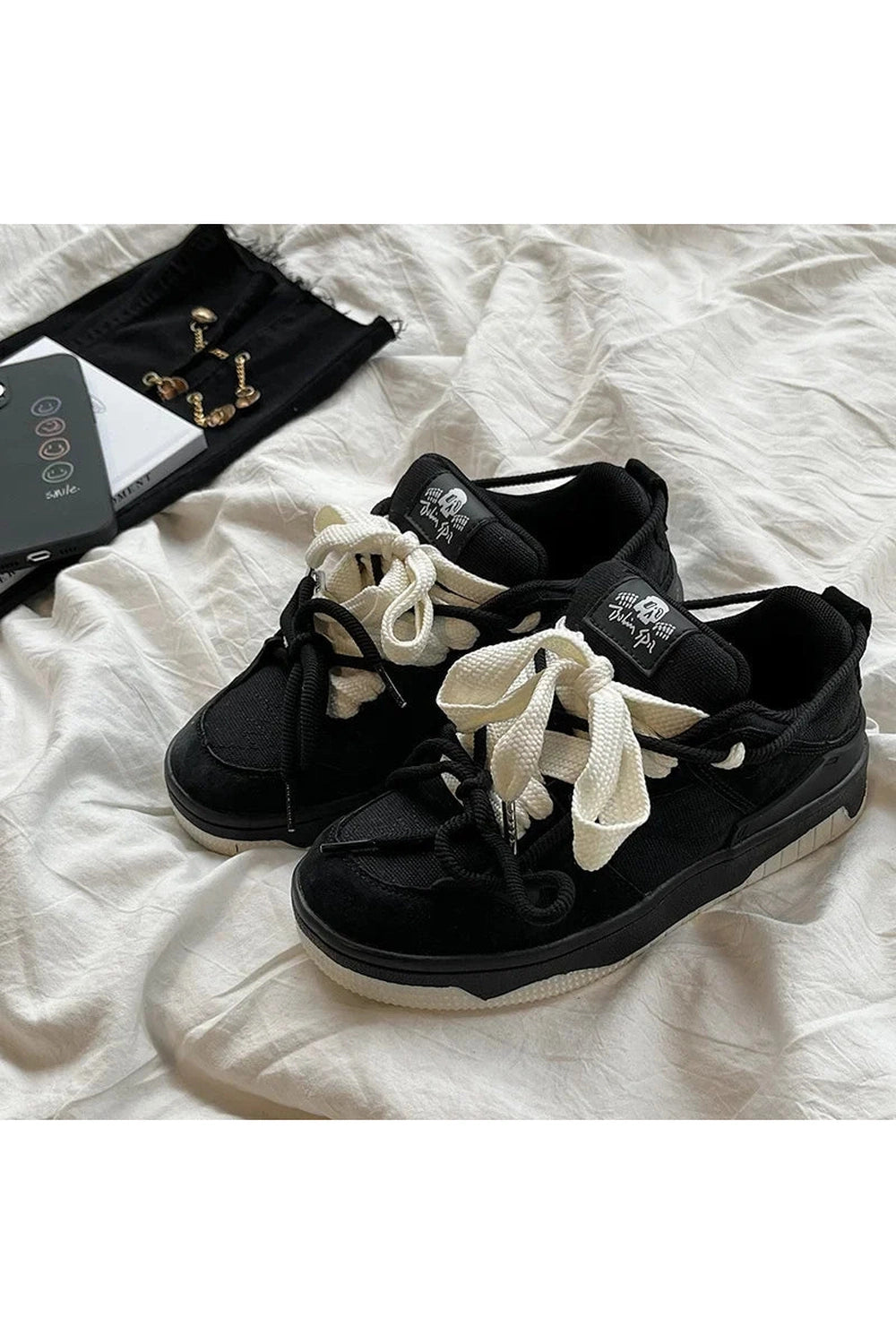 Kawaii Monochrome Edgy Low-Top Sneakers Shoptery
