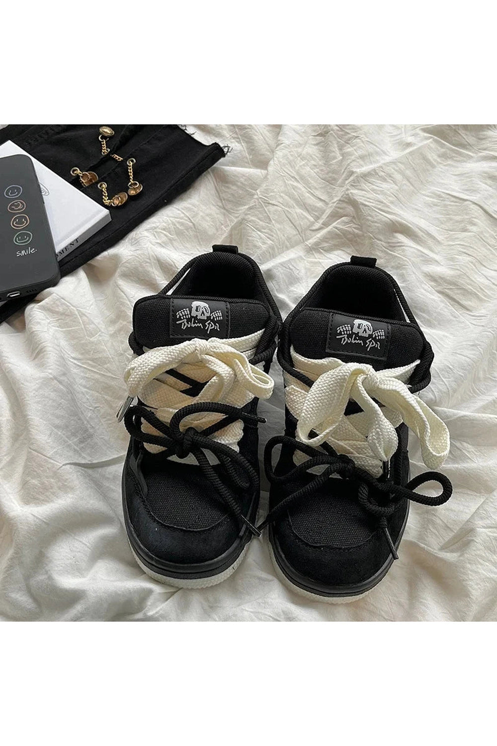 Kawaii Monochrome Edgy Low-Top Sneakers Shoptery