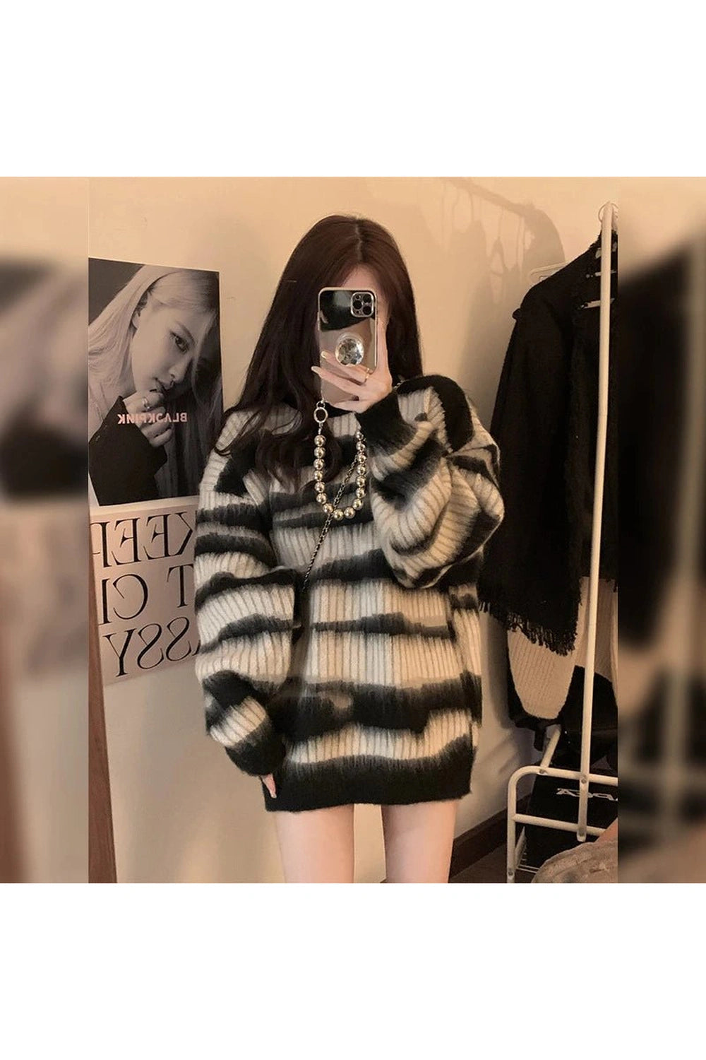 Monochrome Tie - Dye Oversized Sweater - 