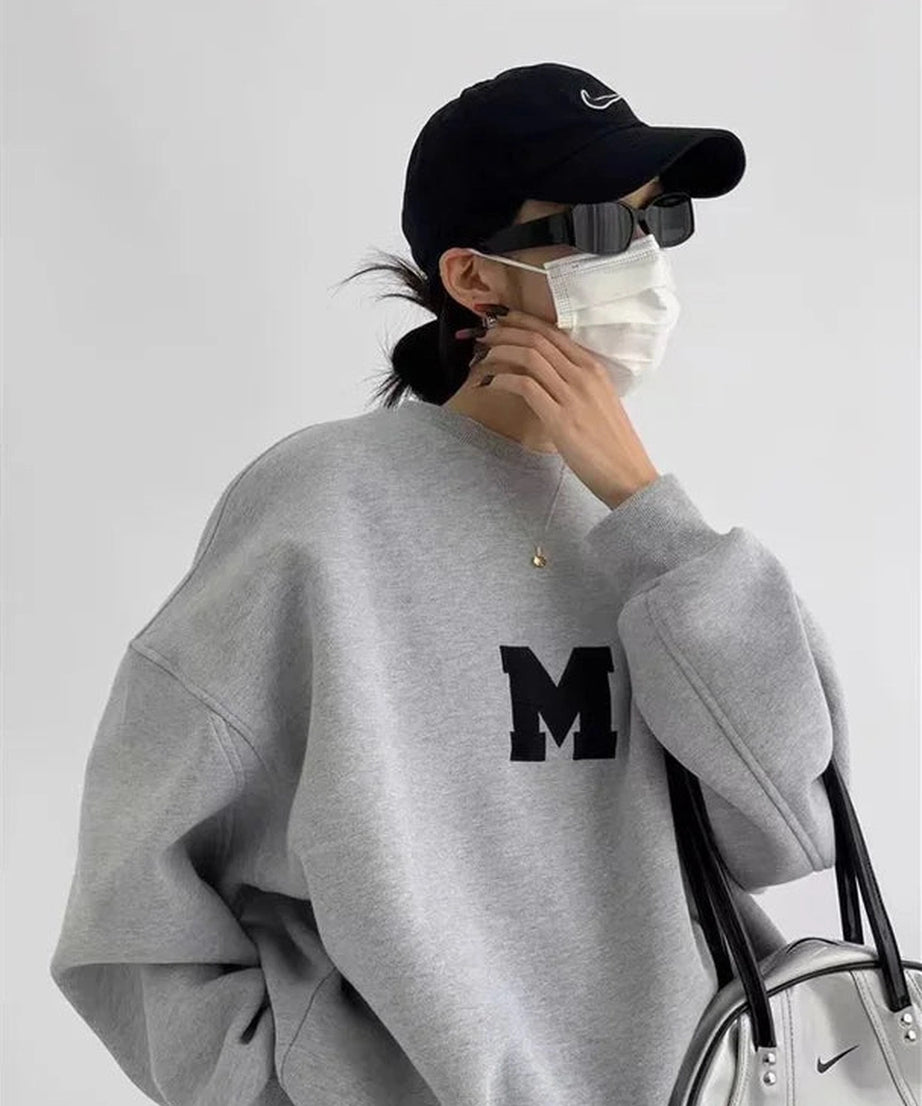 Monochrome Varsity M Oversized Sweatshirt - Sweatshirts