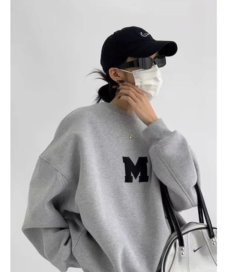 Monochrome Varsity M Oversized Sweatshirt - Sweatshirts