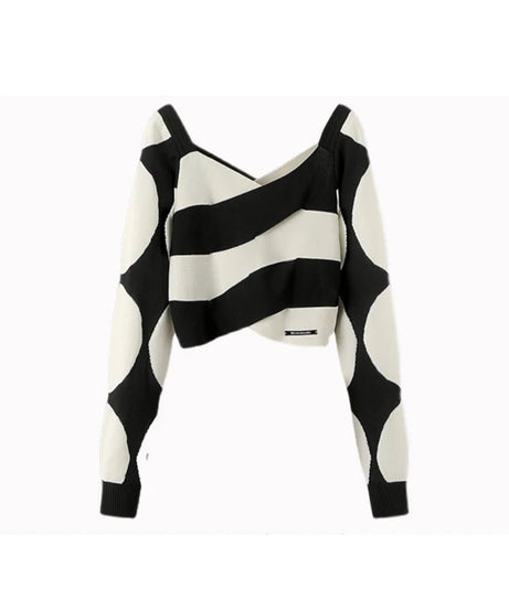 Monochrome Wave Cropped Sweater - 