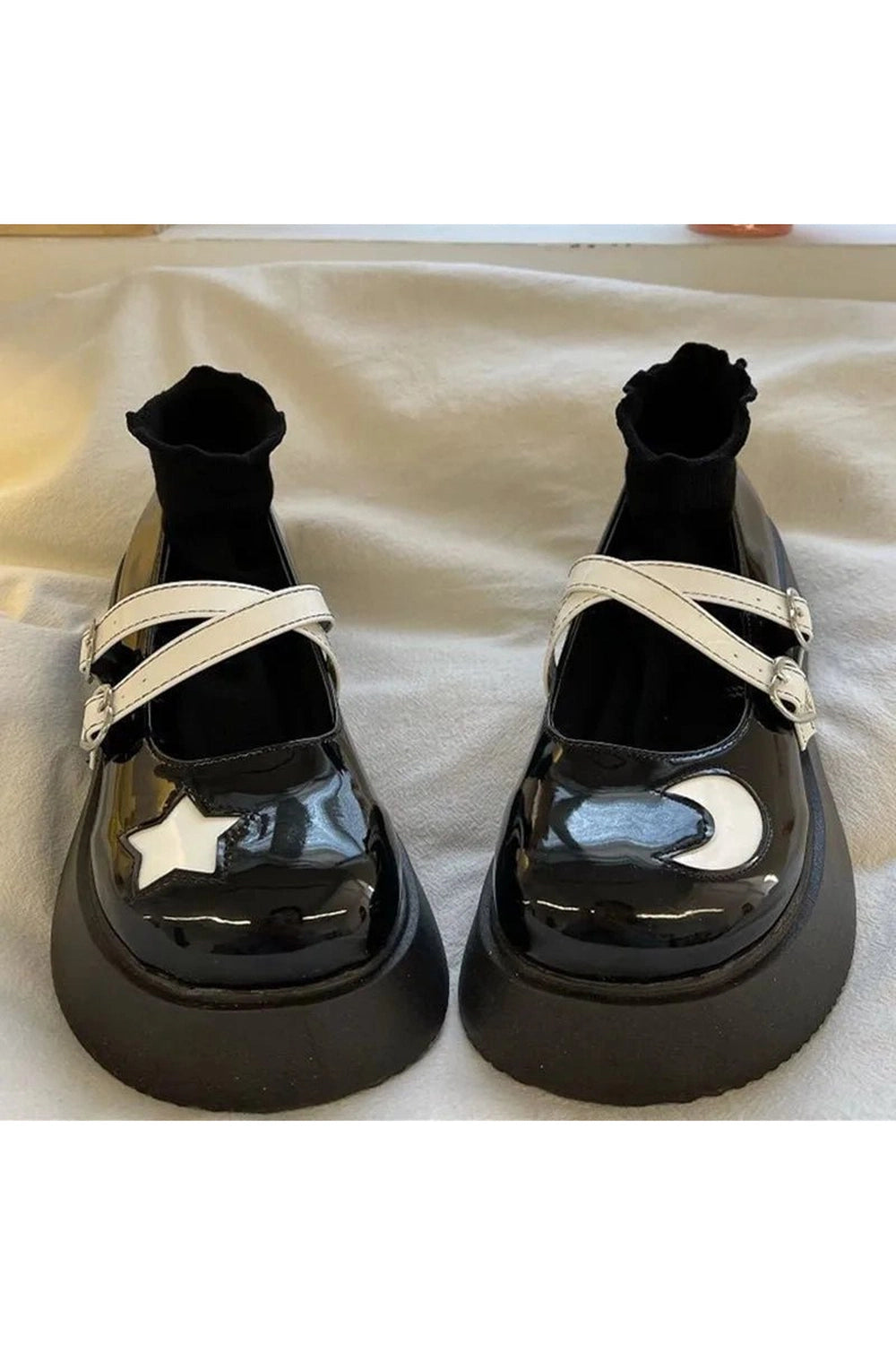 Moon & Star Kawaii Platform Mary Janes Shoes black Shoptery