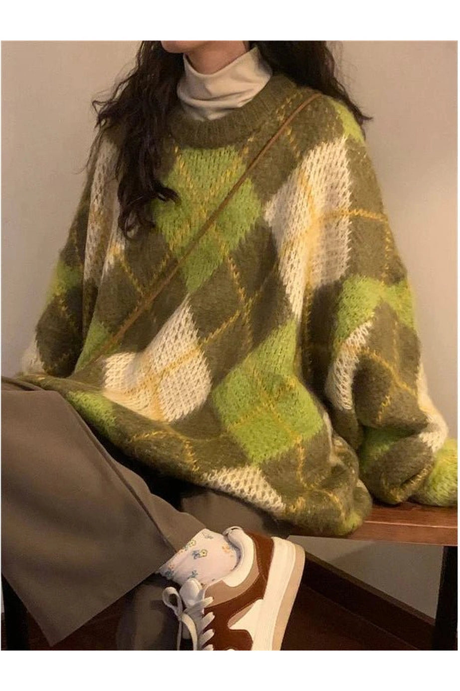 Mossy Plaid Oversized Sweater - Sweaters