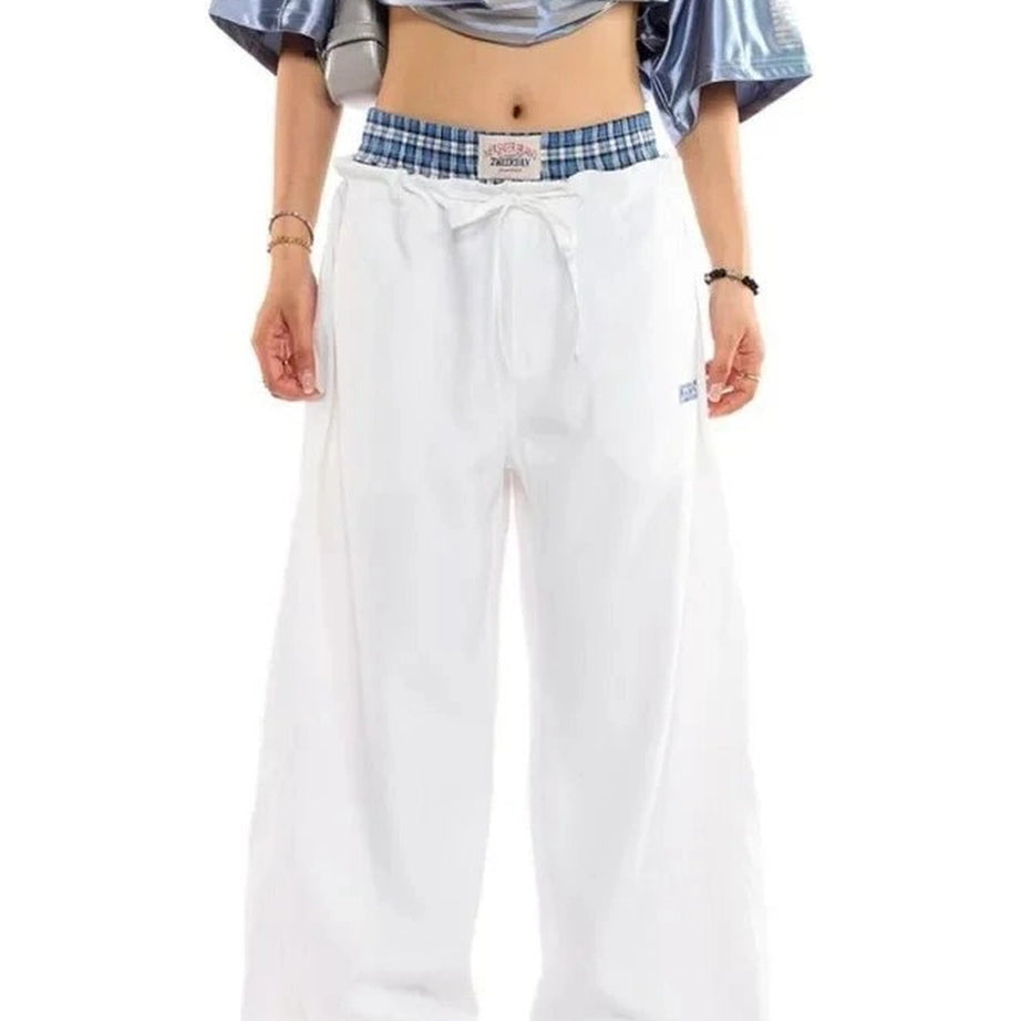 Y2k Navy Baggy Streetwear Pants White Shoptery