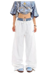 Y2k Navy Baggy Streetwear Pants White Shoptery