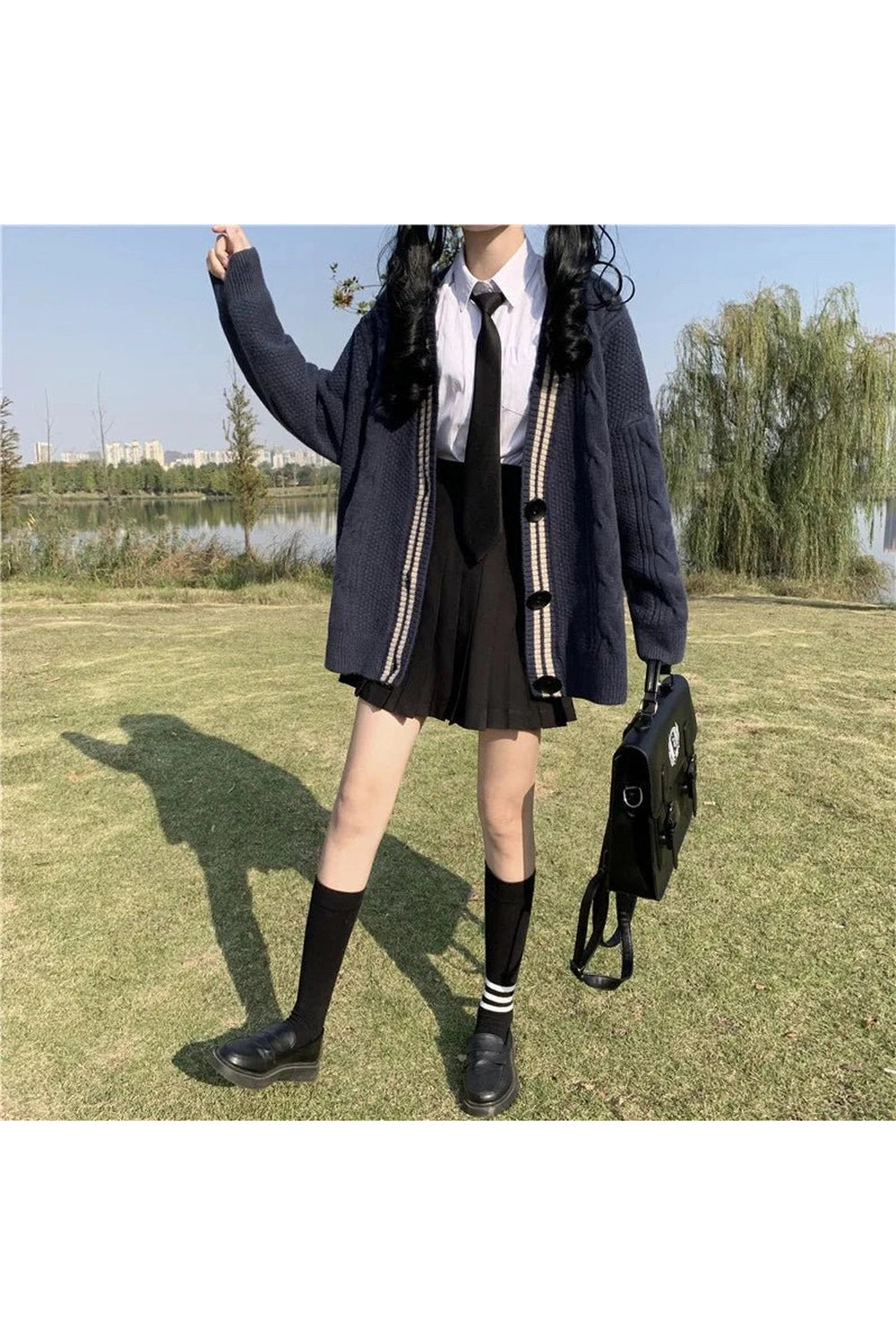 Retro Navy Preppy Varsity Cardigan Shoptery