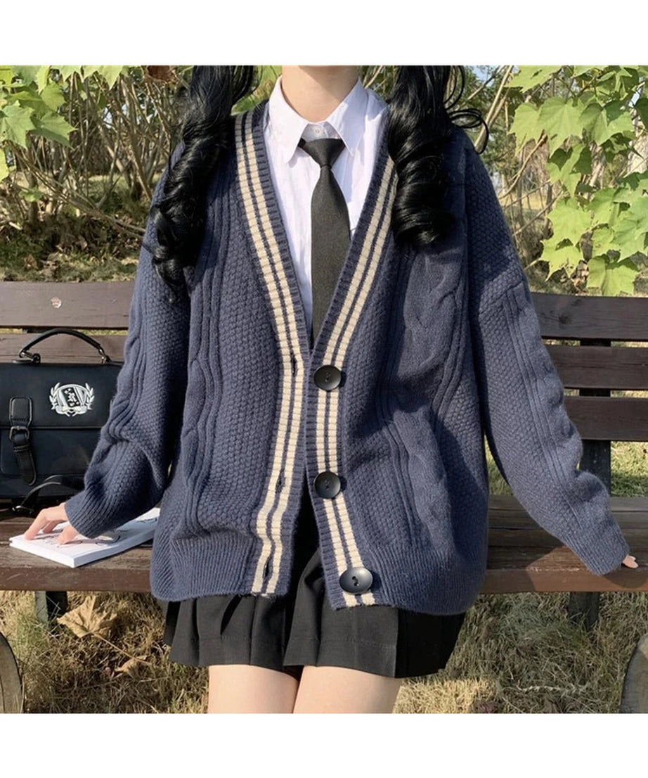 Navy Preppy Varsity Cardigan - Cardigans