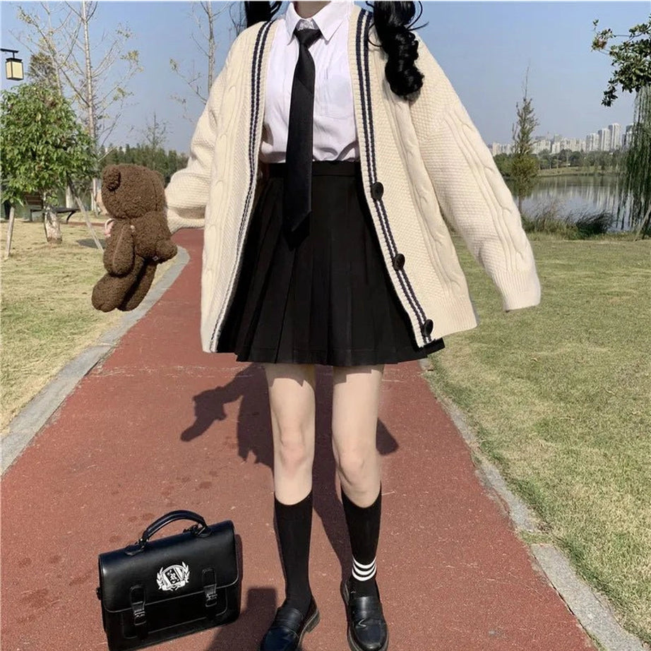 Retro Navy Preppy Varsity Cardigan Shoptery