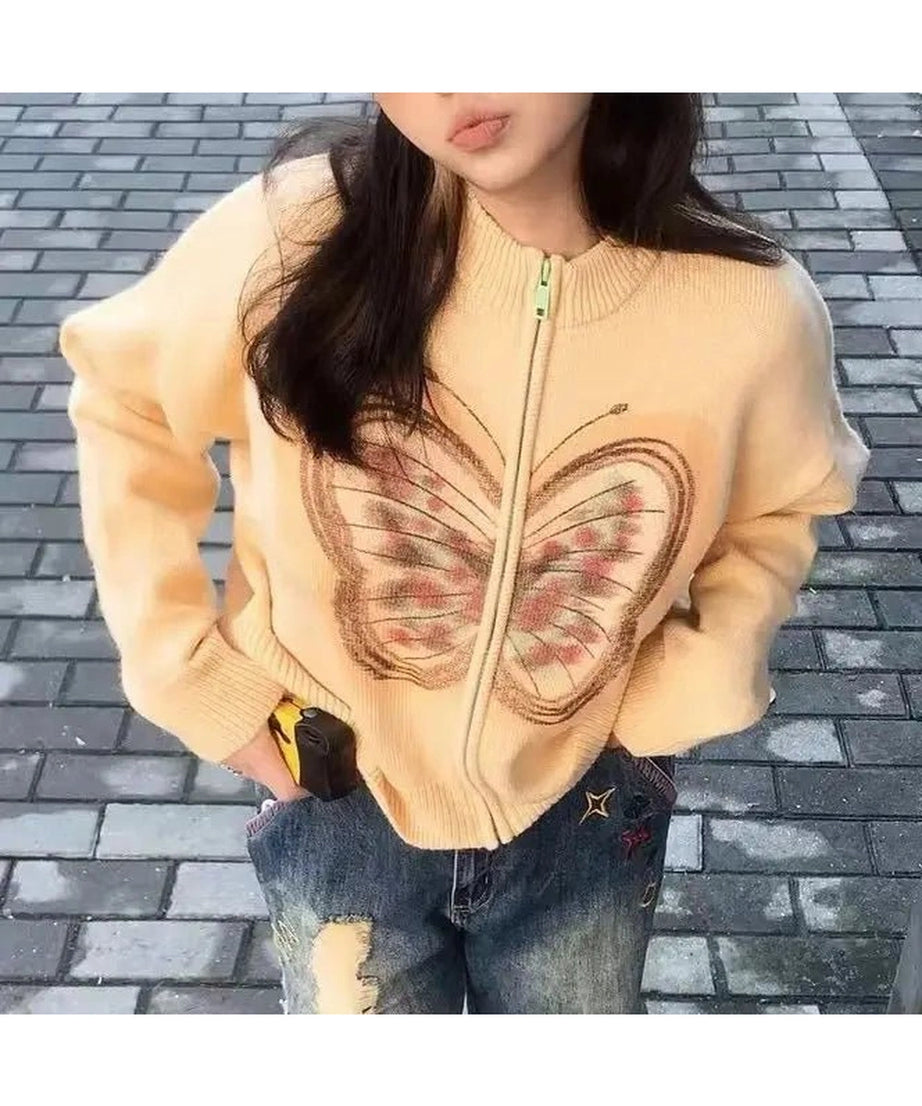 Neon Butterfly Knit Cardigan - Cardigans