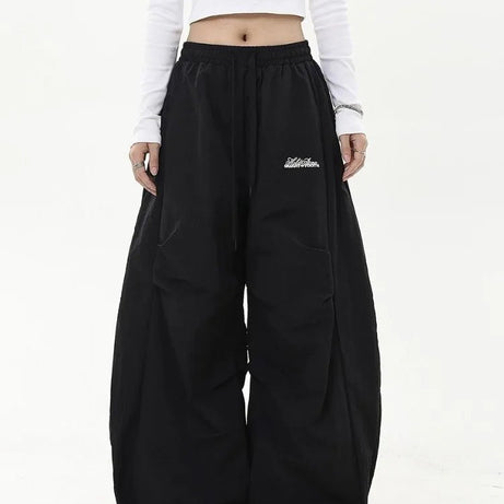 Y2k Neutral Oversized Parachute Pants Black Shoptery