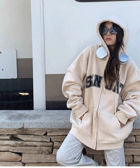 Neutral Varsity Zip - Up Hoodie - Hoodies