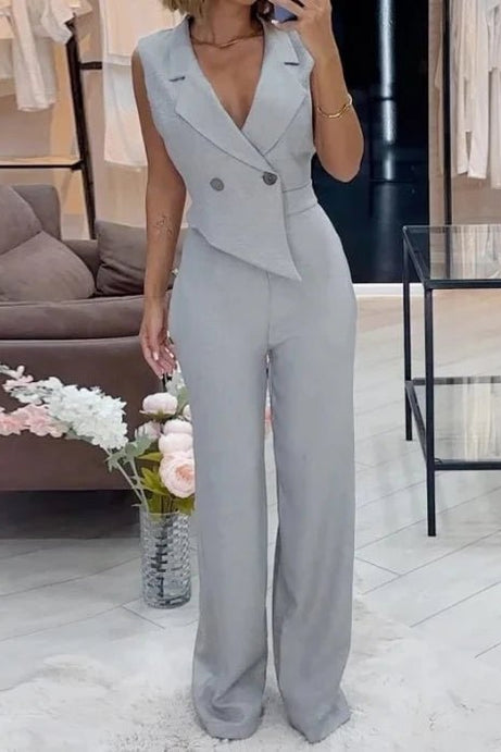 New Elegant Sleeveless High Waisted Loose Fitting Jumpsuit - 