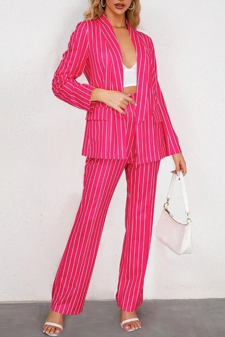 New Fashionable Casual Striped Suit Jacket & Pants Set - 