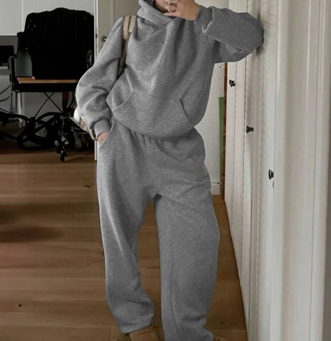 New Style Casual Loose Warm Fleece Lined Hooded and Pants Set - 