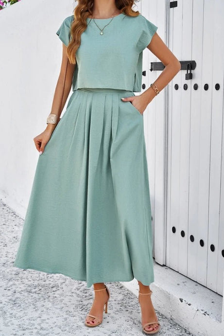 New Style Casual Sleeveless Top and Long Skirt Set - 