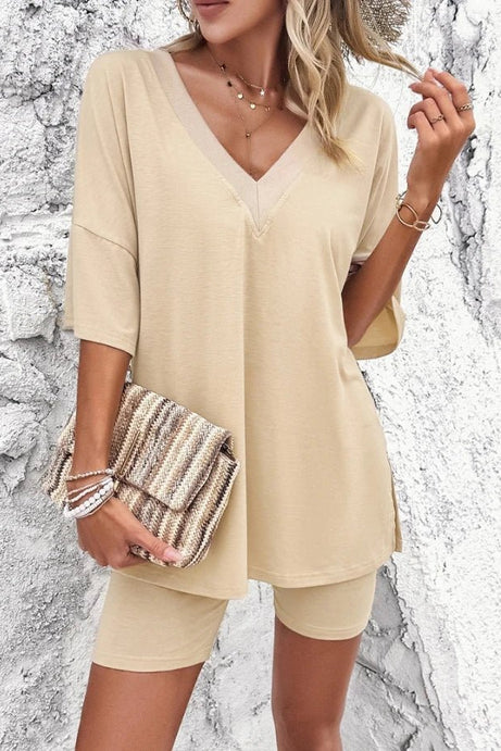 New Style Stylish V - Neck Top Casual Comfortable Loose Elegant Set - 