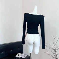 Noir Coquette Lace Bow Tie Blouse Shoptery