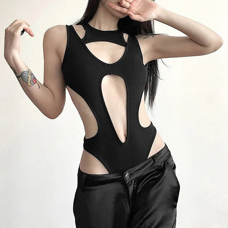 Y2k Obsidian Cutout Bodysuit black Shoptery