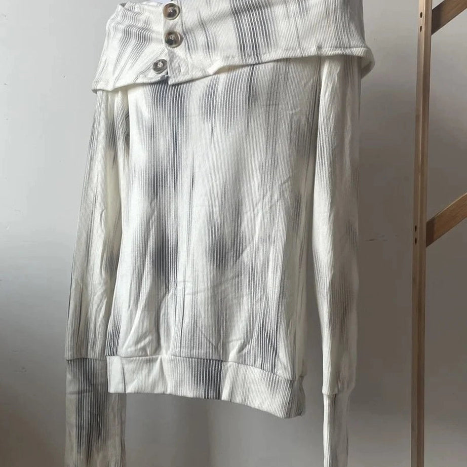 Acubi Style Off-Shoulder Buttoned Knit Top Shoptery