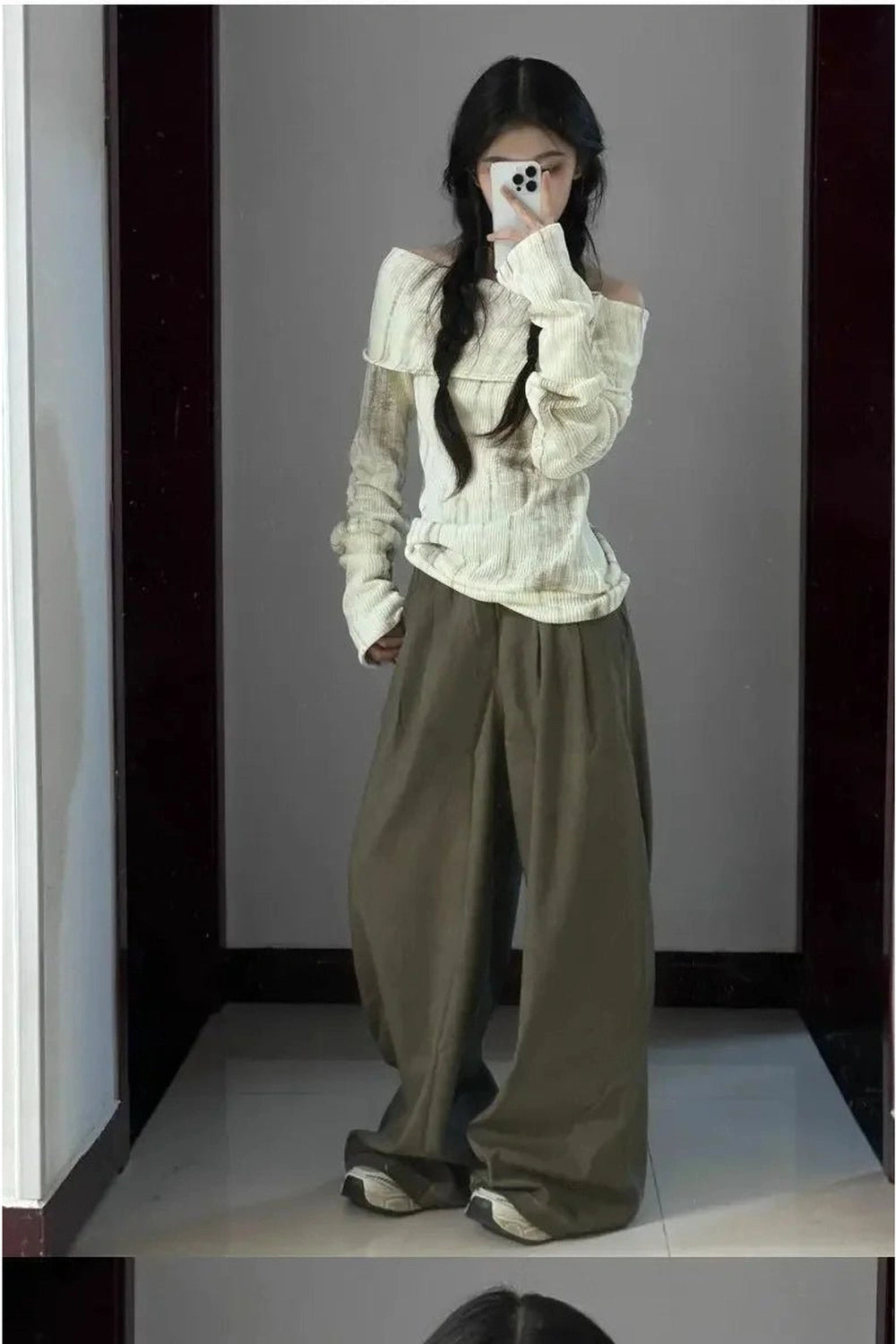 Acubi Style Off-Shoulder Buttoned Knit Top Shoptery