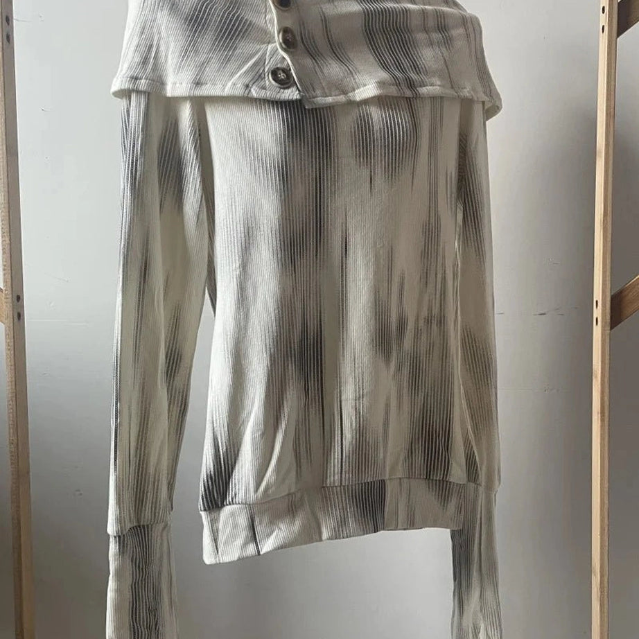 Acubi Style Off-Shoulder Buttoned Knit Top Shoptery