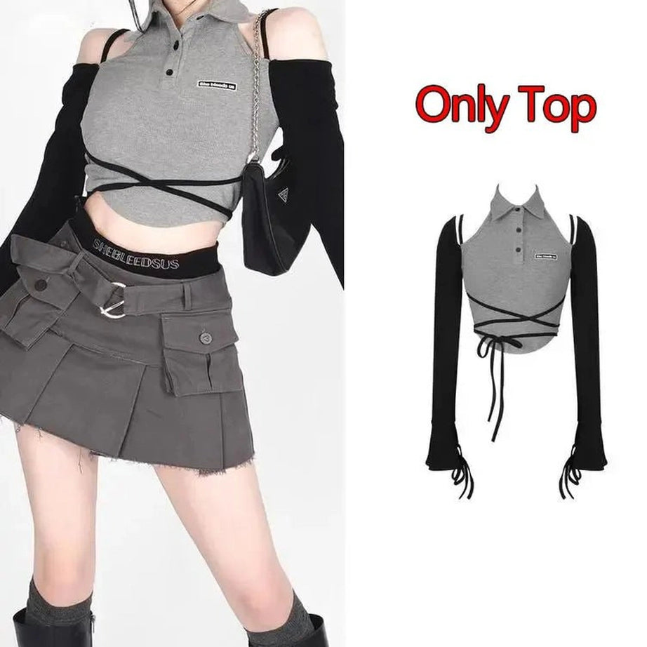 Off-Shoulder Y2k Denim Outfit Set Only Top Shoptery
