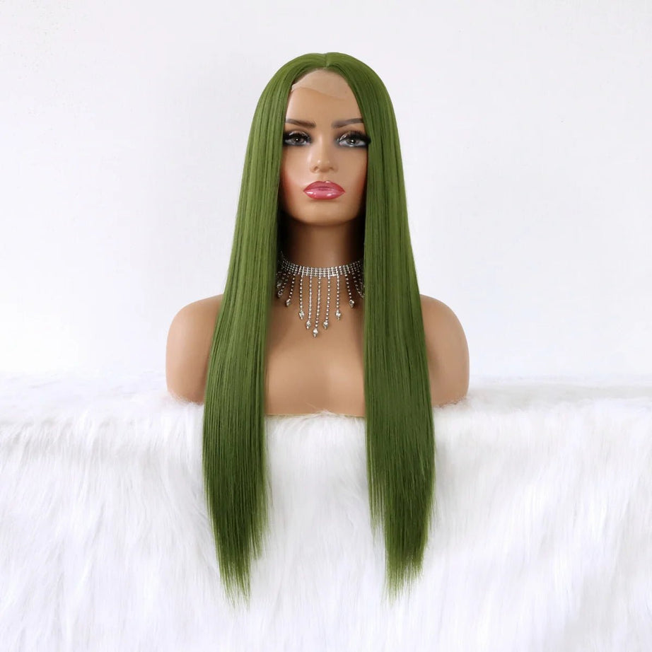 Olive Green Straight Wig - Wigs