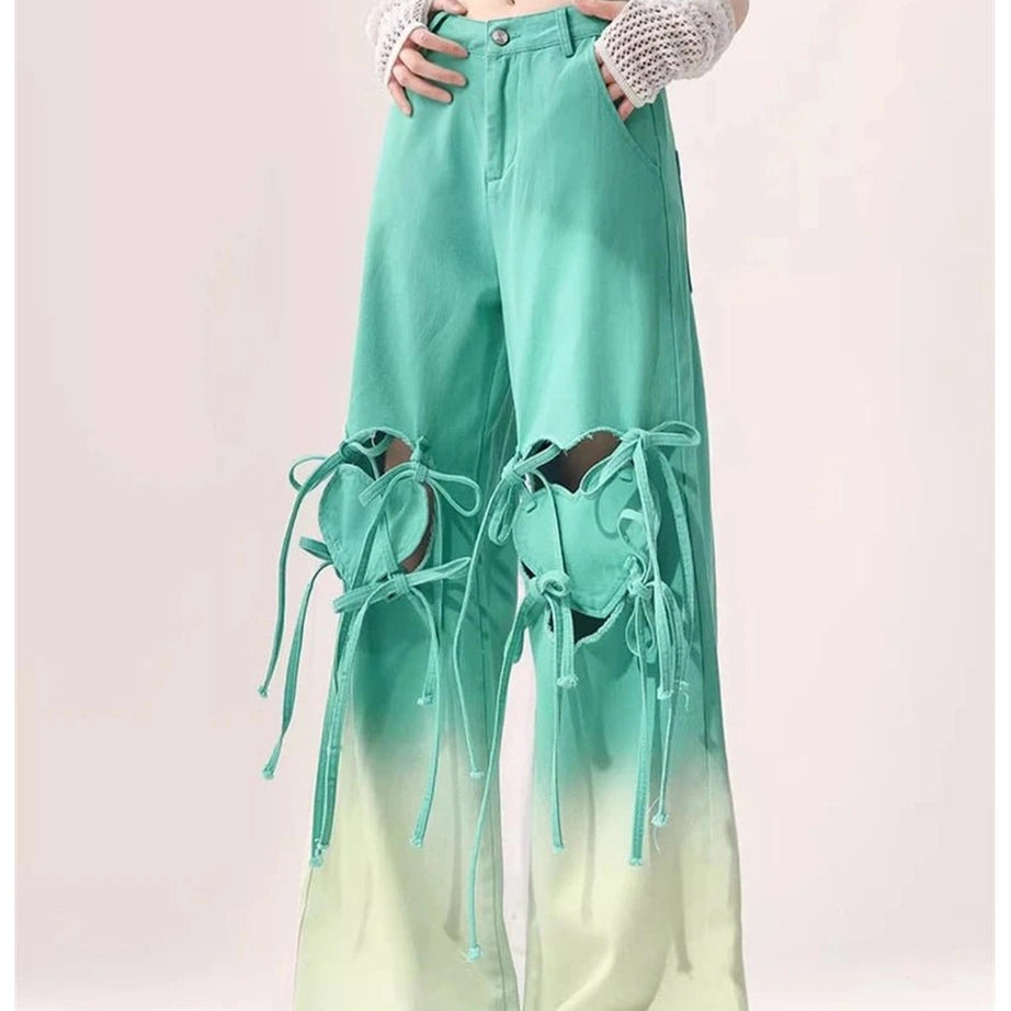 Alt Ombre Cutout Lace-Up Pants Shoptery