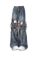 Alt Ombre Cutout Lace-Up Pants Blue Shoptery